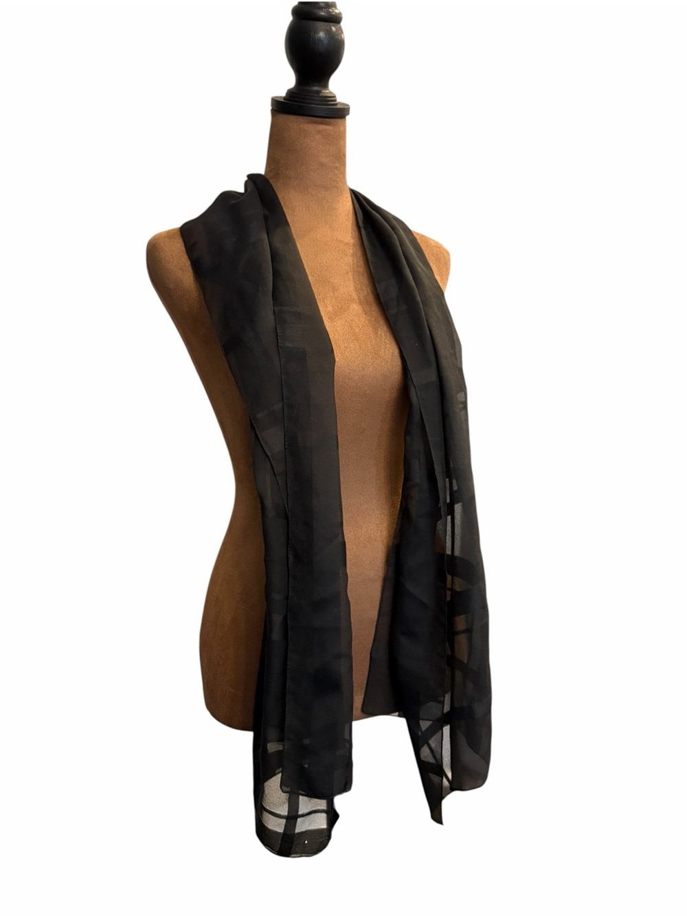 Long Scarf Black Sheer Windowpane Rectangle Classic 62x15” Formal Preppy Career